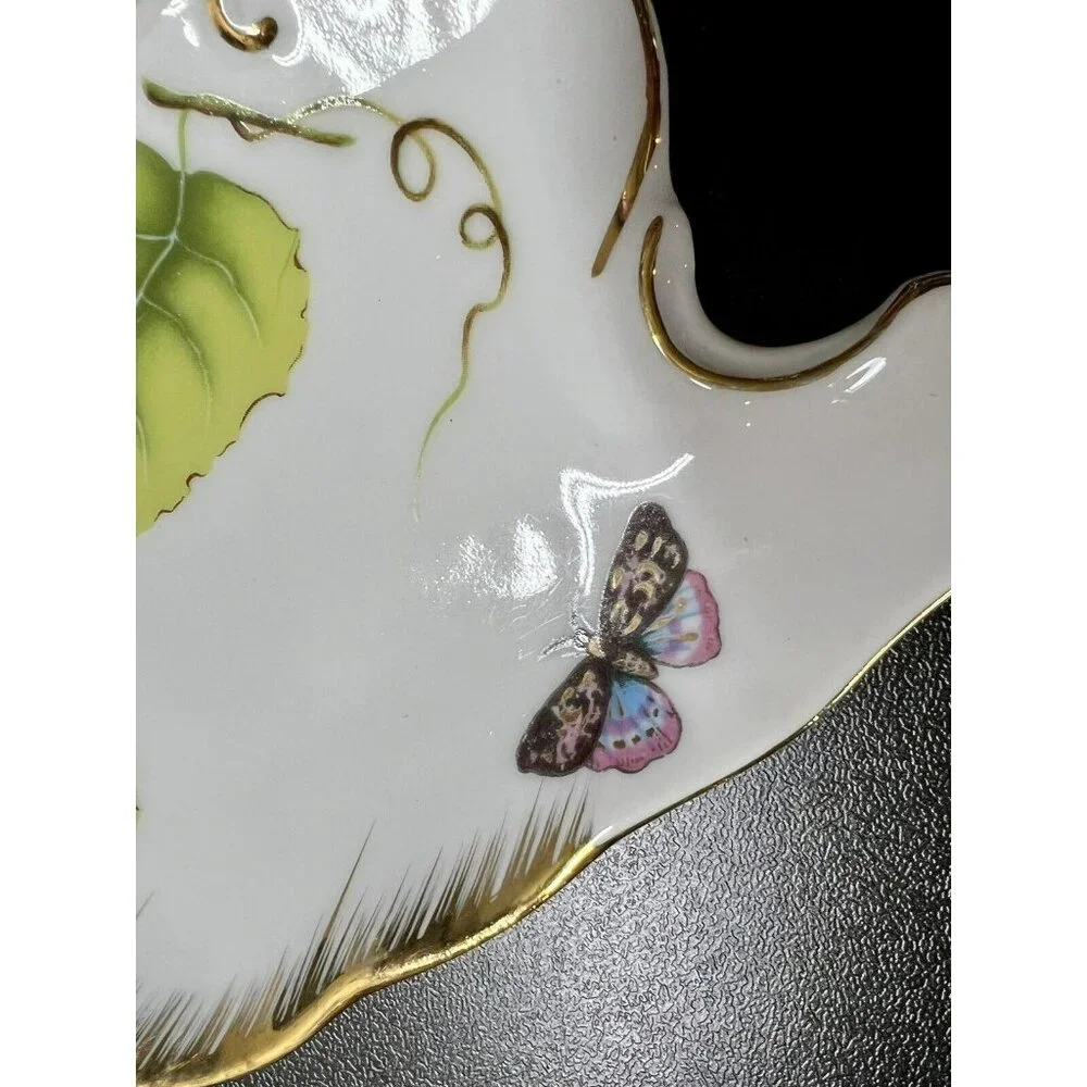 Godinger Tivoli Butterfly Trinket Dish Gold Trim Porcelain Leaves Lemon Wedge‎